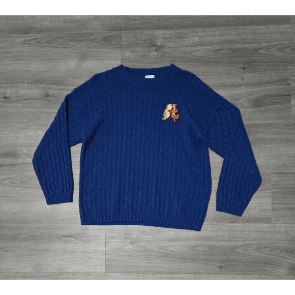 Vintage Disney Winnie the Pooh Knit Sweater Blue‎ Embroidered Women's Medium - Picture 1 of 9